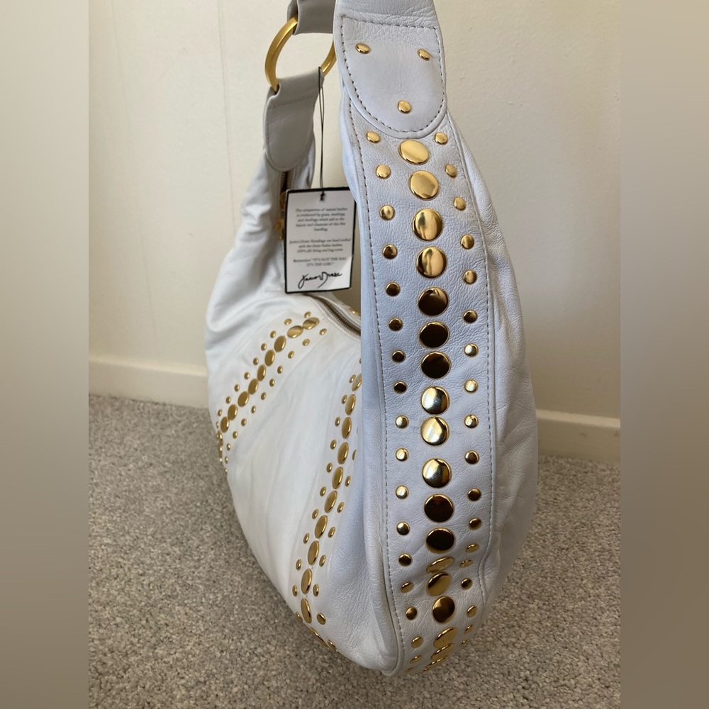 NWT ✨ Y2K Junior Drake White Leather Gold Studded Hobo Handbag Purse Bag - Picture 4 of 15